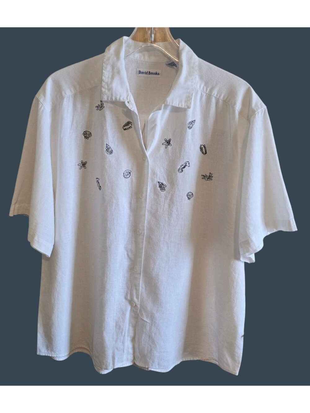 White Coastal-Themed Button-Up linen shirt preppy Nautical beach boho